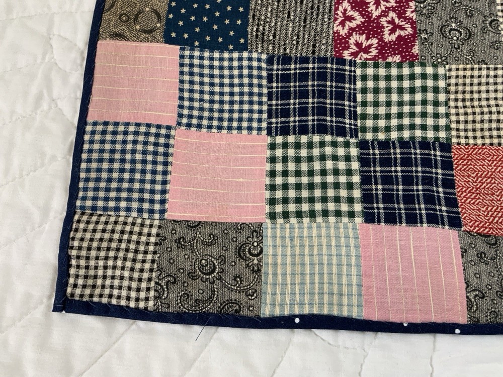 Vintage Antique Patchwork Large Table Topper, Four Patch, Squares, Early Checks