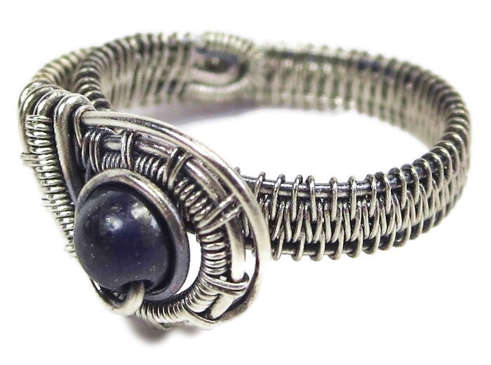 Lapis Lazuli Adjustable Ring, Woven in Sterling Silver Wire