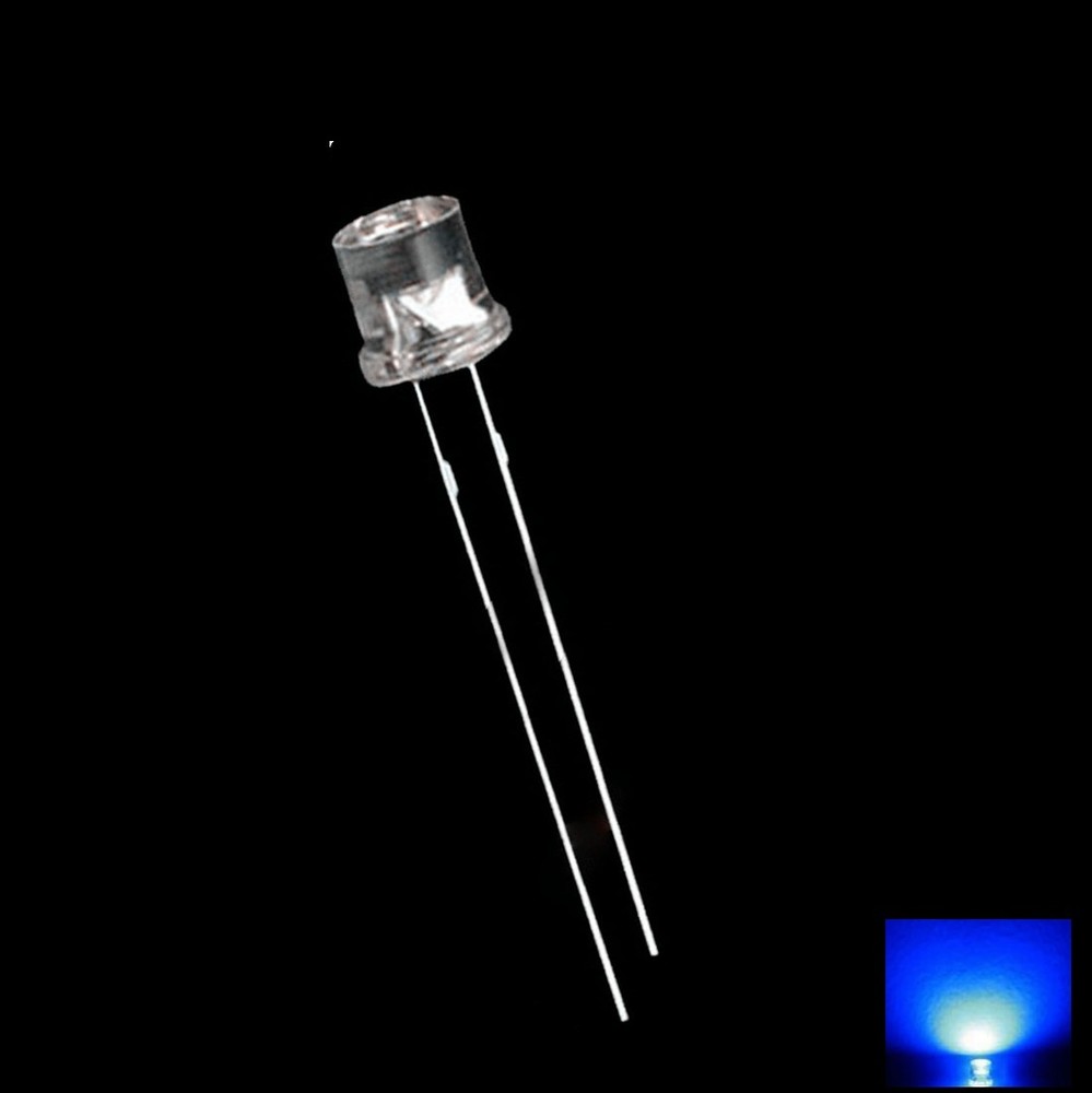100PCS 5MM 2Pin Flat Blue LED Wide Angle Flat Head Light Lamp