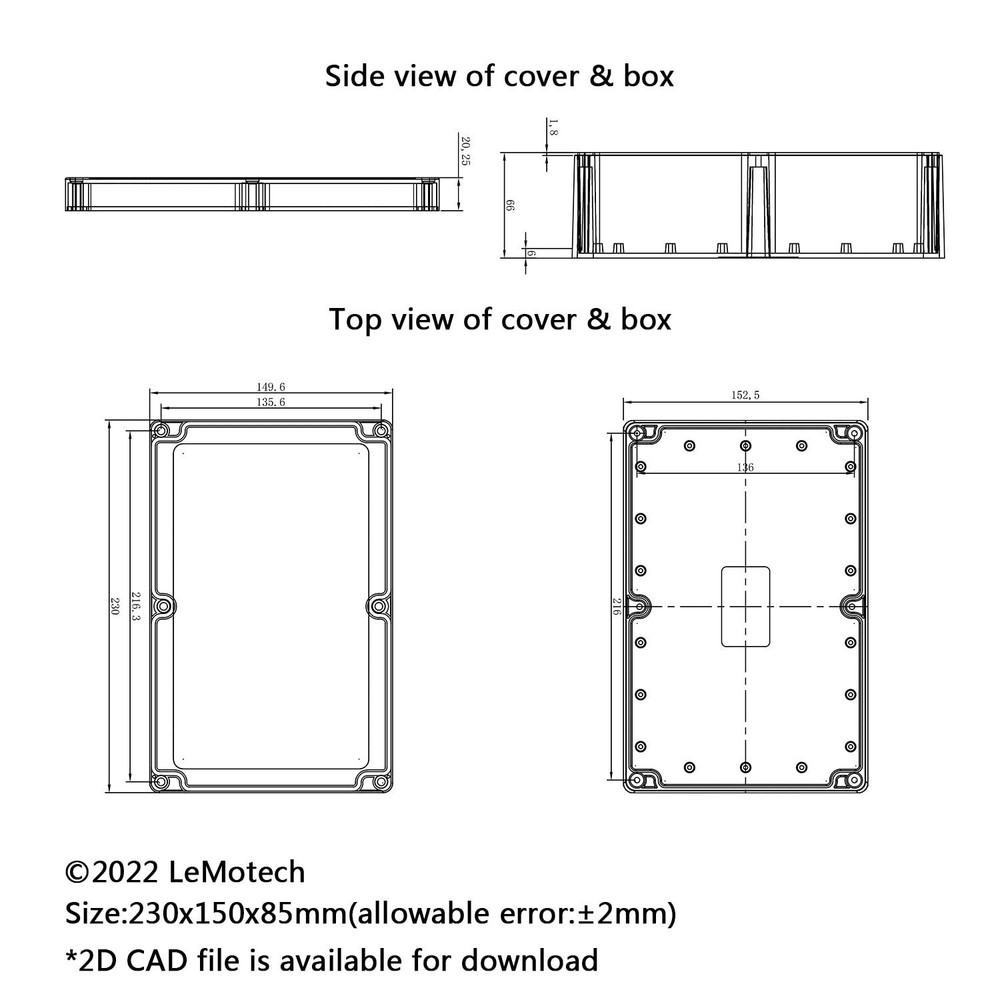 Waterproof Project Box - Compact ABS Junction Box for Electronics 8.9"x5.7"