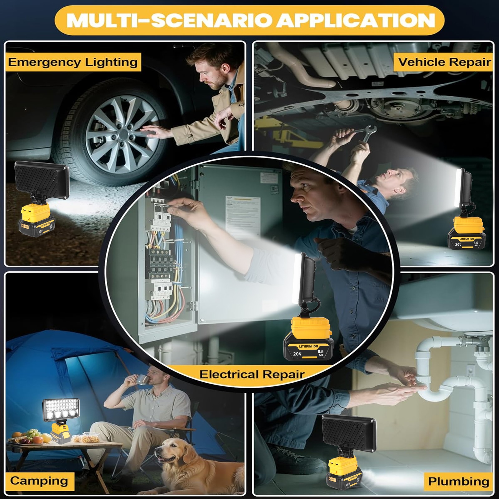 Cordless Led Work Light For Dewalt 20V Battery,Portable Flood Light Flashlight