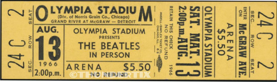 5 1966 BEATLES UNUSED FULL CONCERT TICKETS SF Cin DC STL Detroit reprint