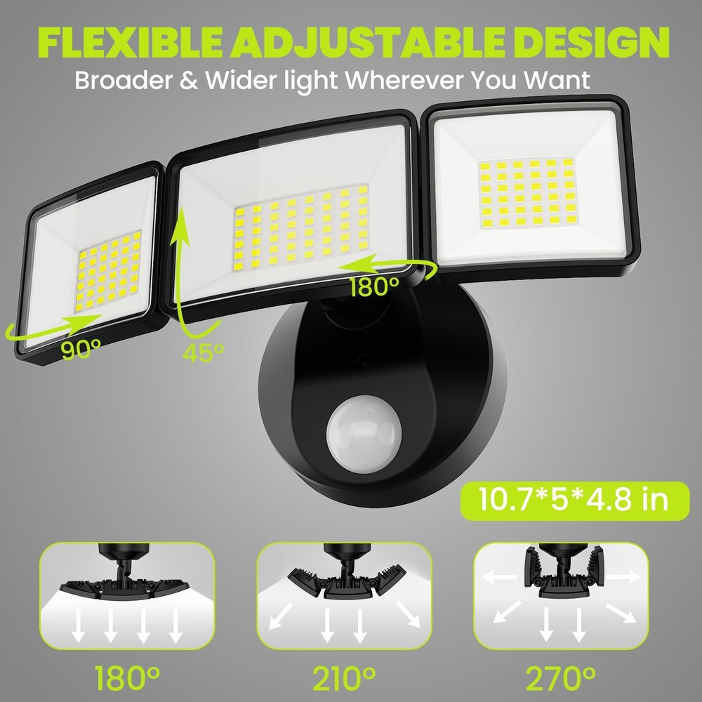 7500LM LED Security Light Motion Sensor Outdoor Lights, Adjustable 3 Head LED...