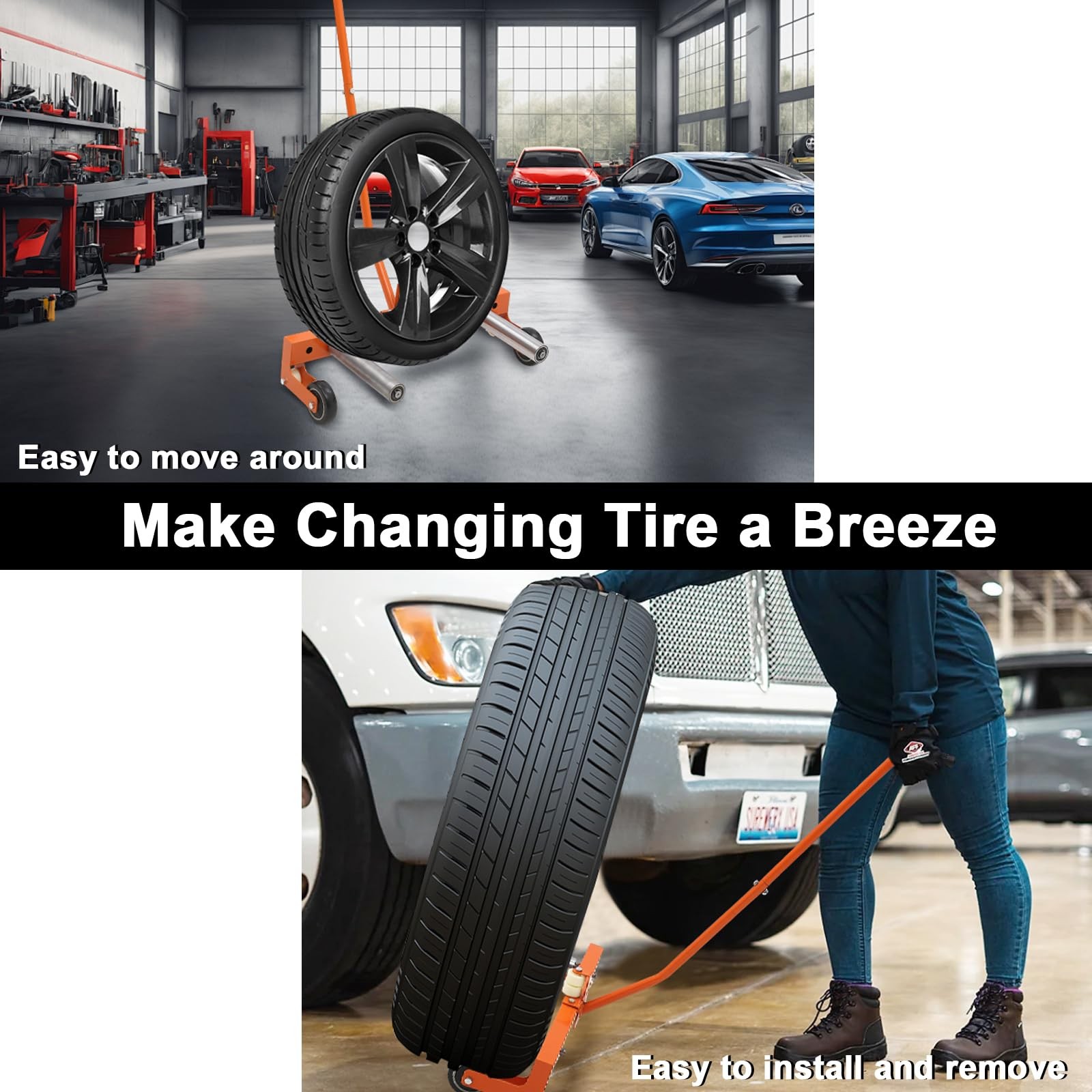 330LB Tire Wheel Dolly Adjustable Rolling Tire Dolly Tire Lift Moving Cart Dolly