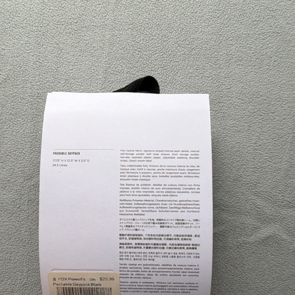 Herschel Packable Daypack Black Ripstop Polyester 24.5L Camping Hiking Backpack