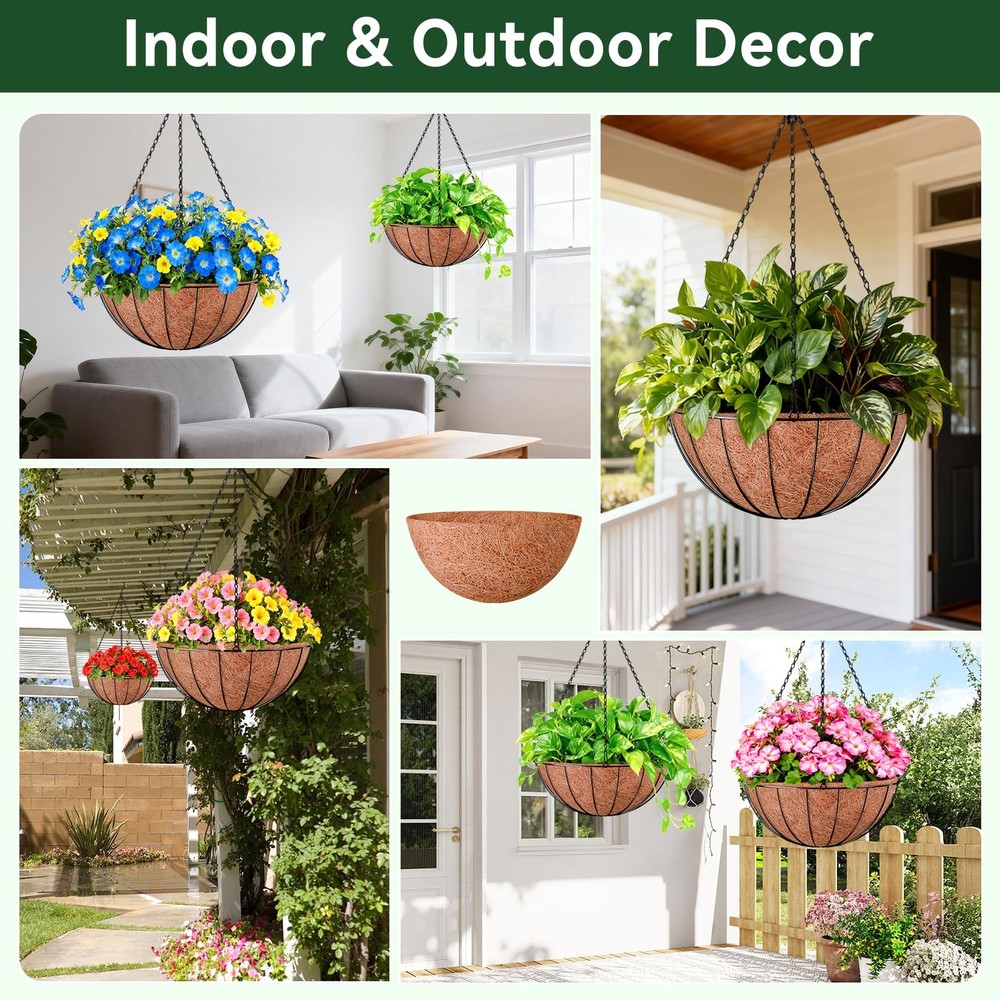 4 Pack 18 Inch Coco Liners for Hanging Baskets, Round Coconut Liners for Plan...