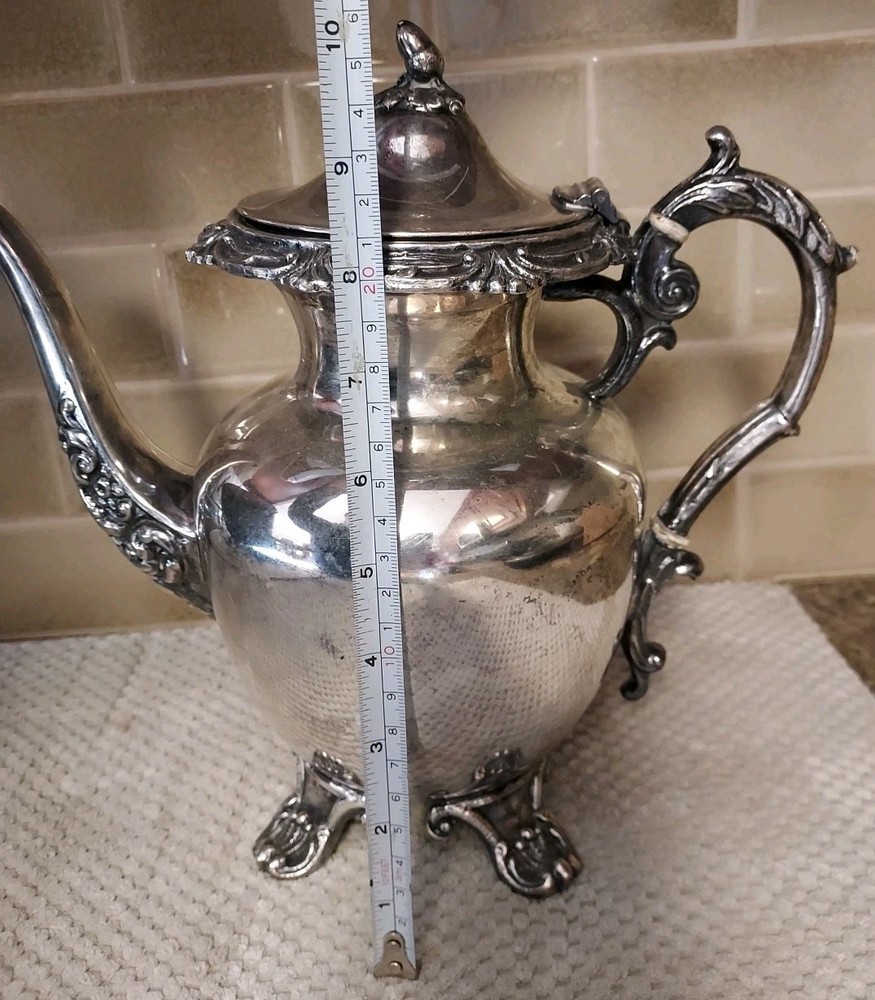 Sheffield 10.5" Silverplate On Copper Coffee Tea Pitcher Ewer Hinge Lid Acorn