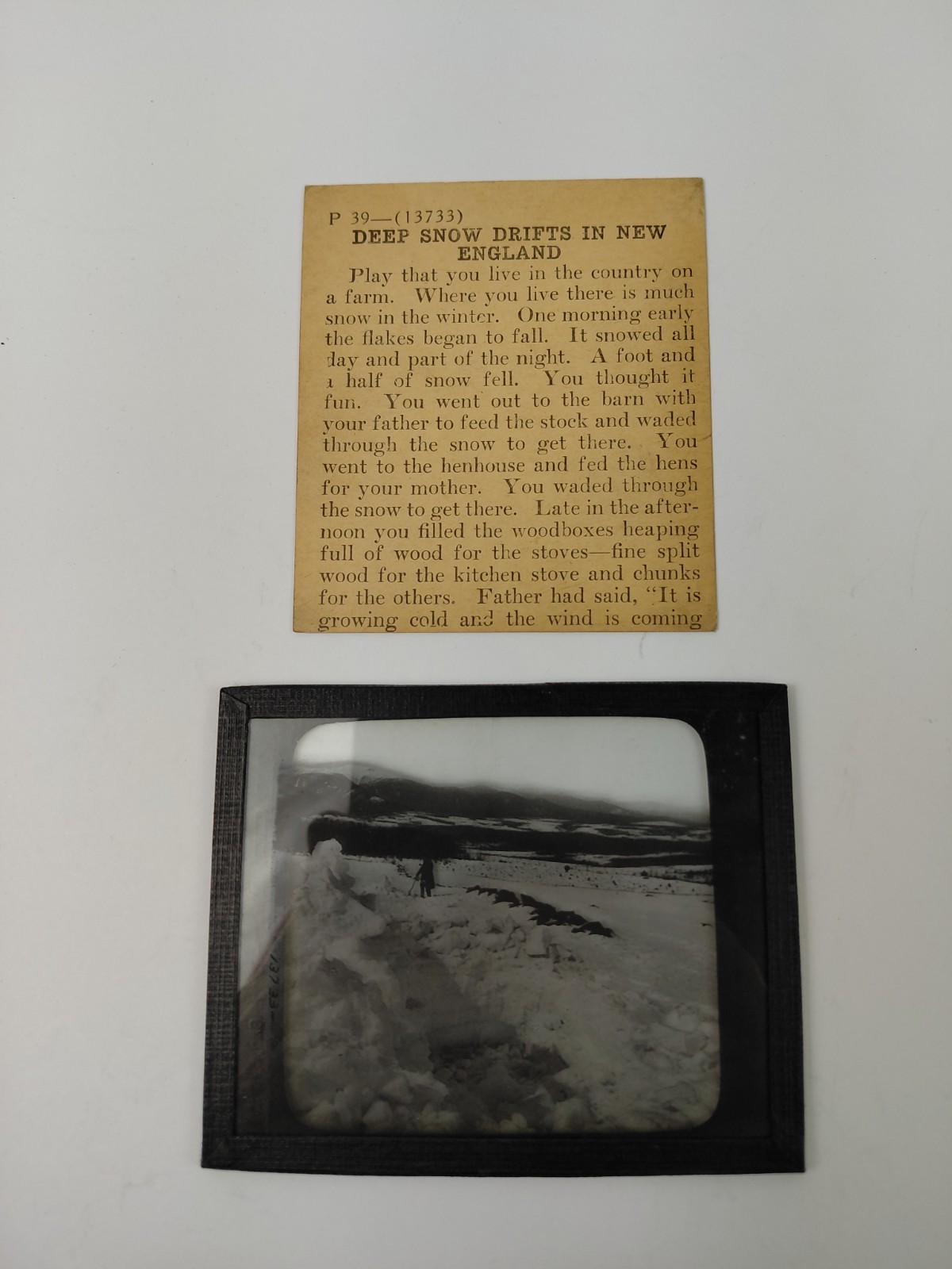 Magic Lantern Glass Slide Photo Keystone P39 Winter Deep Snow Drift New England