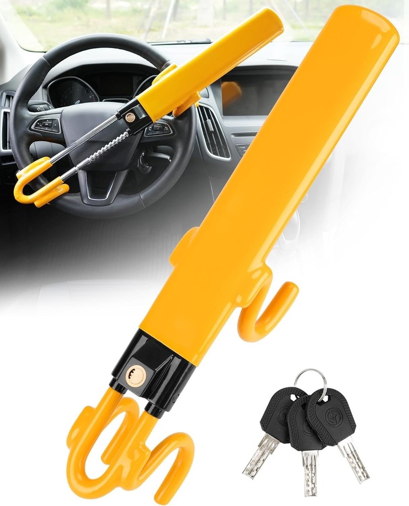 Tevlaphee Steering Wheel Lock - Heavy Duty Antitheft Device& Car Security Yellow