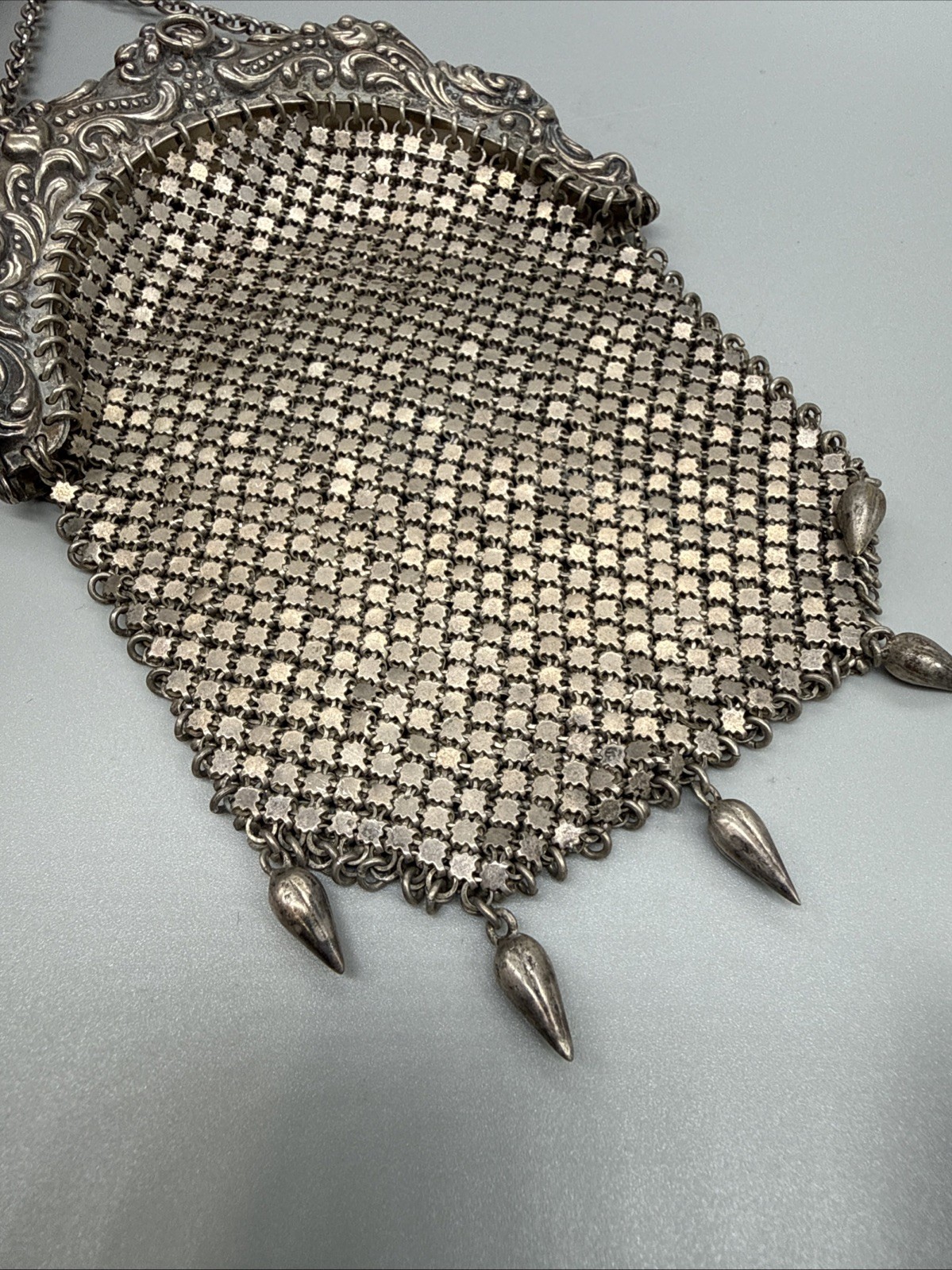 Amazing Antique Art Nouveau German Silver Purse Pouch Mesh Chainmail NICE