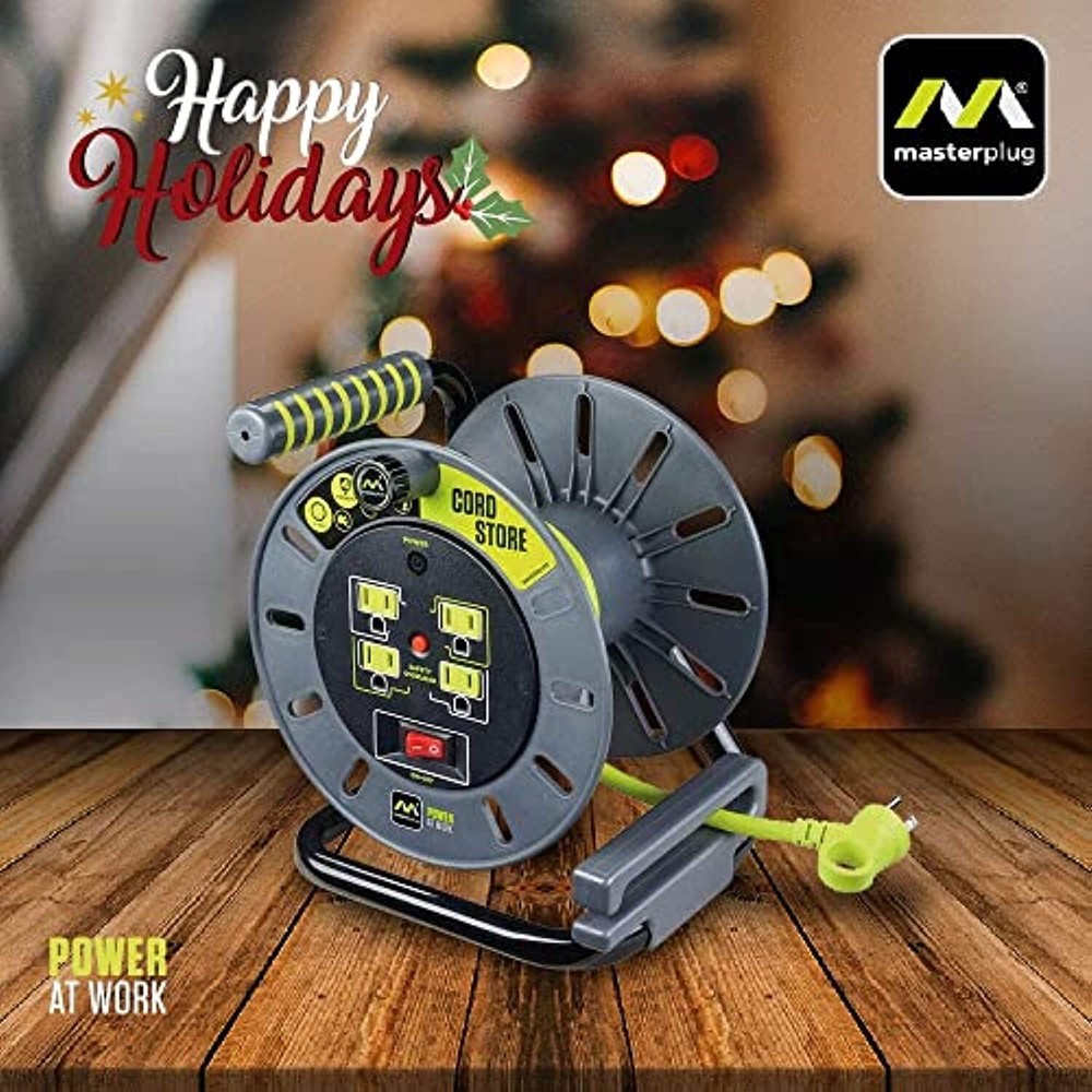 Masterplug Power At Work Four Powered Outlets, Open Cord Reel with Winding