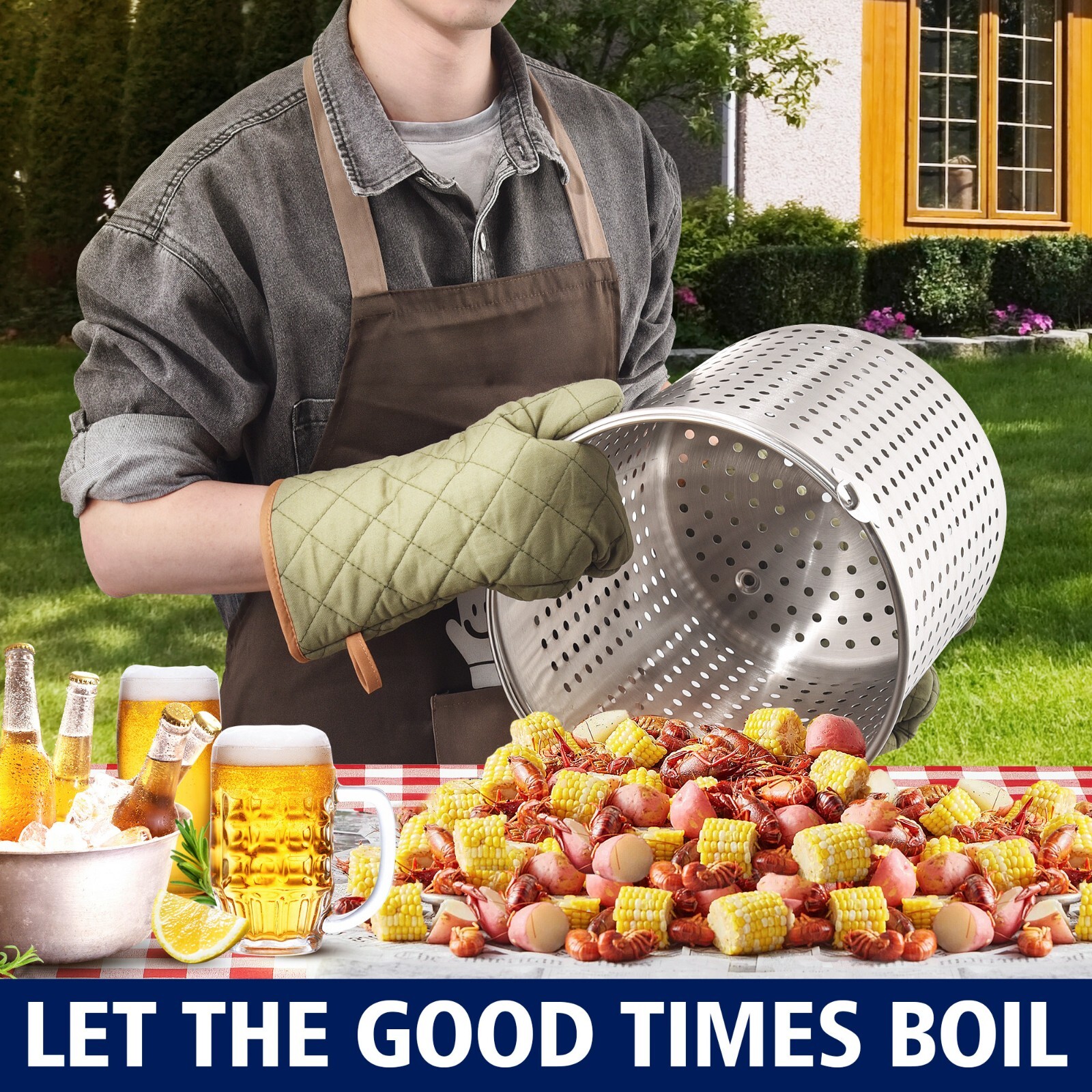 Commercial 32-100QT Stainless Steel Seafood Crab Boil Pot Stock Pot