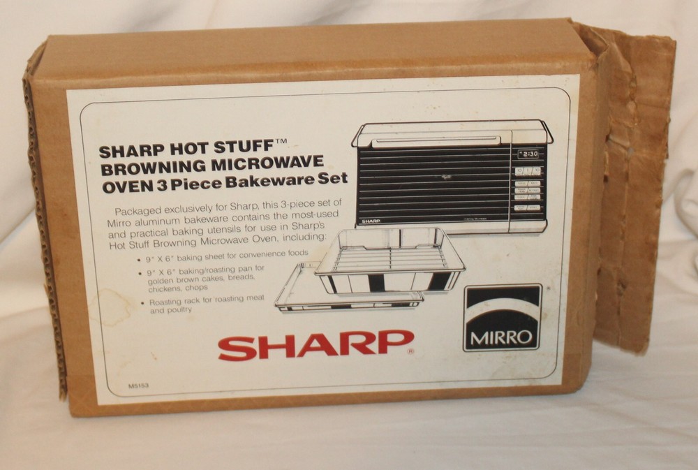 VTG SHARP HOT STUFF Browning Microwave Over 3 PC Bakeware Set Mirro w/Box
