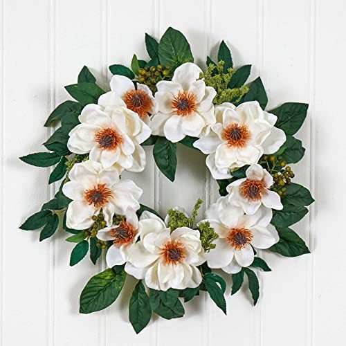 4793 22in. Magnolia Wreath,White