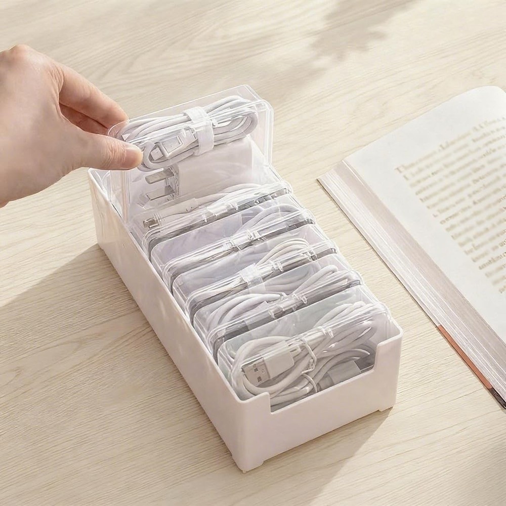 2 PCS Cable Organizer with 7 Clear Switch Case, Desktop Charger Cord Storage ...