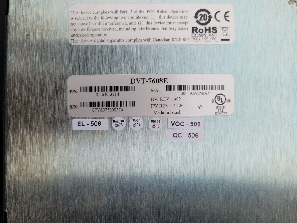 DVTEL SecureLink 7608E DVT-7608E 8-VIDEO INPUTS ENCODER UNIT TESTED WORKING