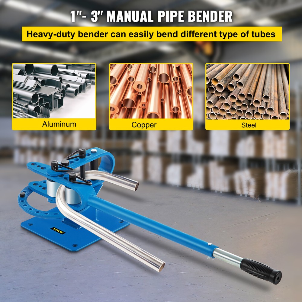 Manual Bench Bender 7 Dies 1"-3" Pipe Bender Telescoping Mountable Metal