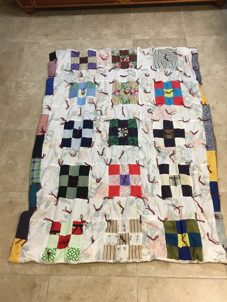 Vintage Patchwork Quilt Multicolor Handmade Machine Sewn 52" x 72"