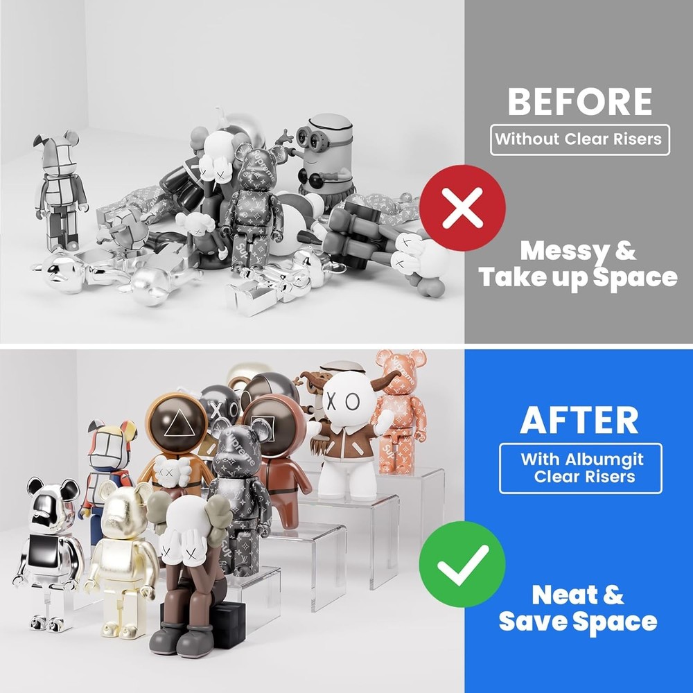 Albumgit Acrylic Display Risers, 8 Pieces Clear Rectangular Tabletop Display Sta