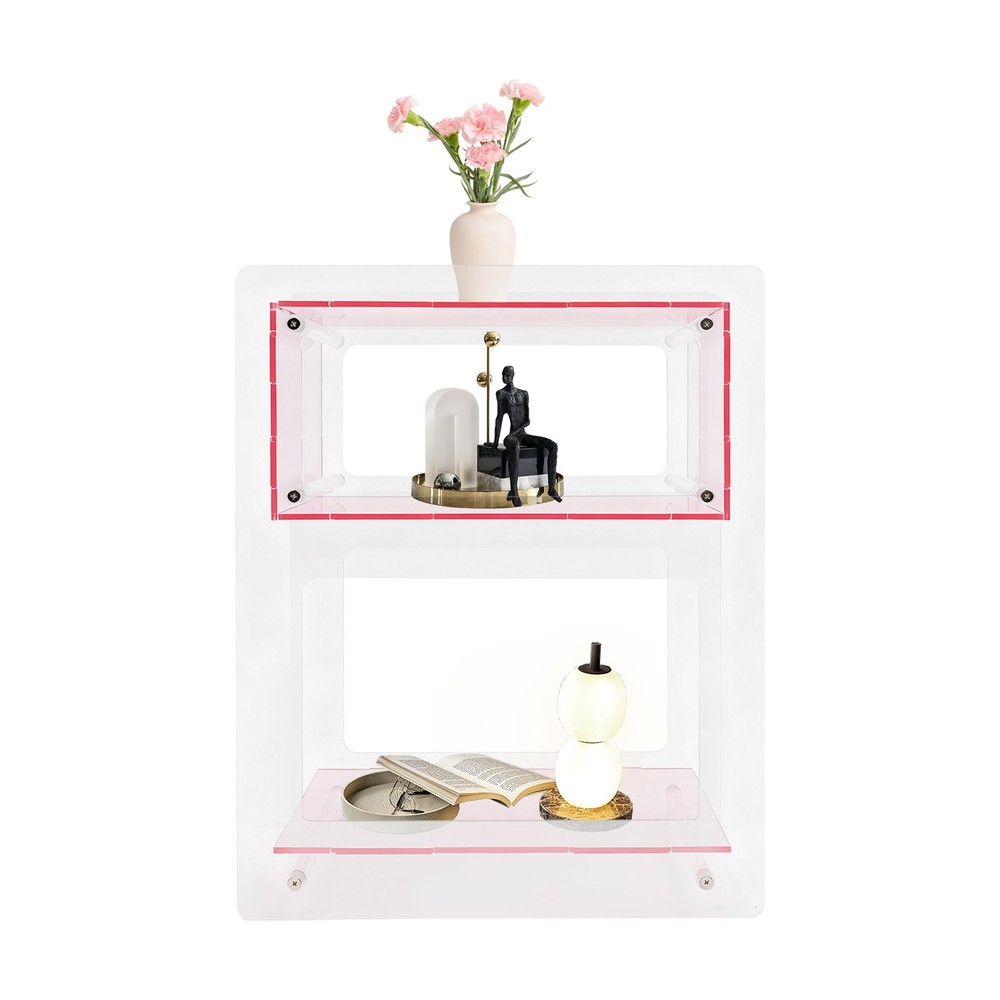Modern Acrylic Side Table Free Standing Nightstand Pink Rectangle Storage Shelf