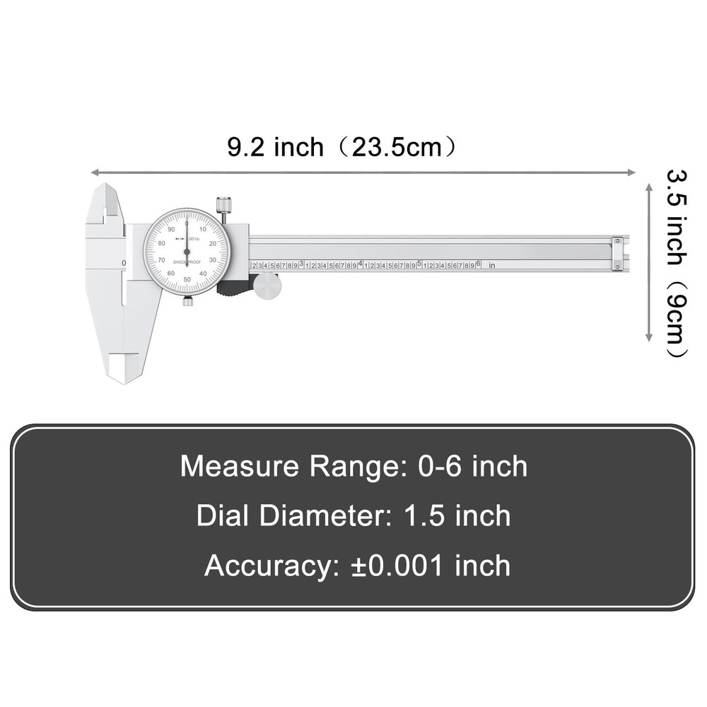 Dial Caliper Shockproof Dial Caliper Precision Caliper with Watch 0-6" Range,...