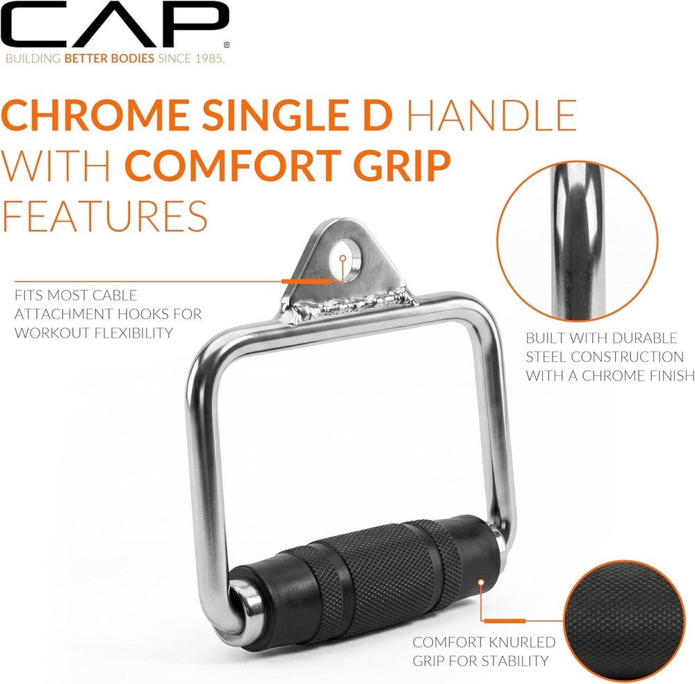 CAP Cable Machine Single D Handle – Chrome, Padded Grip for Ultimate Comfort