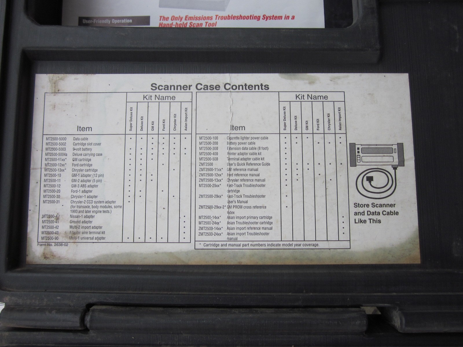 Snap-On MT2500 Super Deluxe Diagnostic Scanner Keys Cartridges Manuals Case