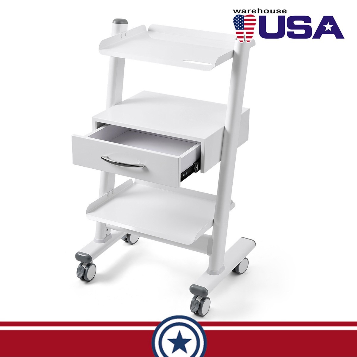 3 Layer Dental Trolley Mobile Instrument Cart Medical Tool Cart with Socket