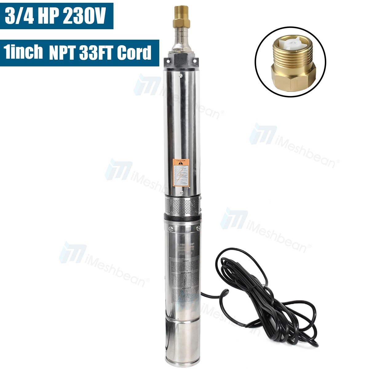 3/4 HP 3" OD Deep Well Submersible Pump 13 GPM, 247 ft MAX,60Hz, 1 in NPT 220V