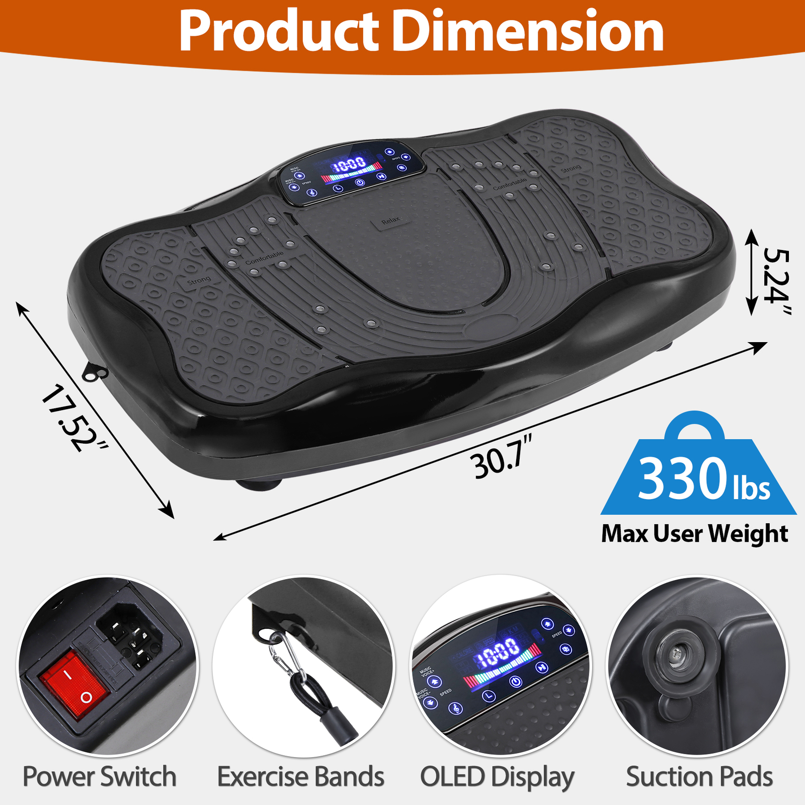 Whole Body Exercise Vibration Platform Plate Fitness Massager Slim Machine Black