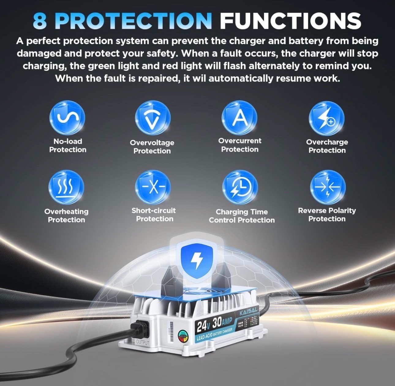 24V 30A Scissor Lift Lawn Mower 1250W Forklift Battery Charger IP67 Waterproof
