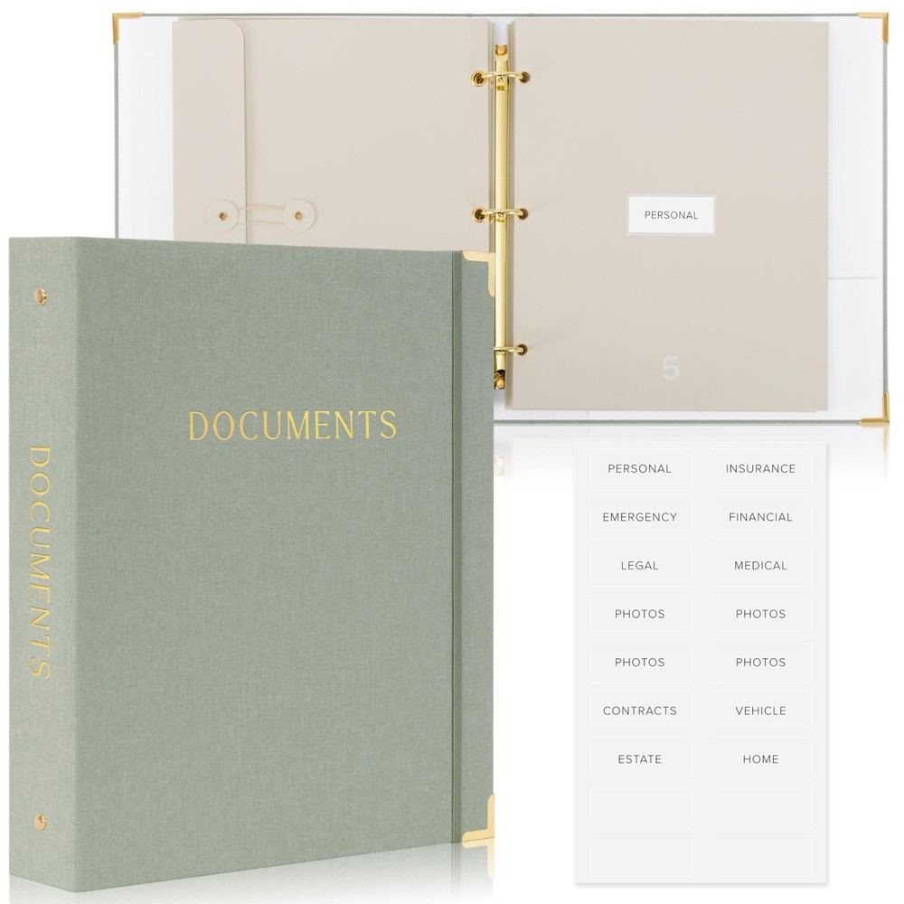 Sturdy Document Organizer Set with Folders - Beautiful Linen 3-Ring Binder Sa...