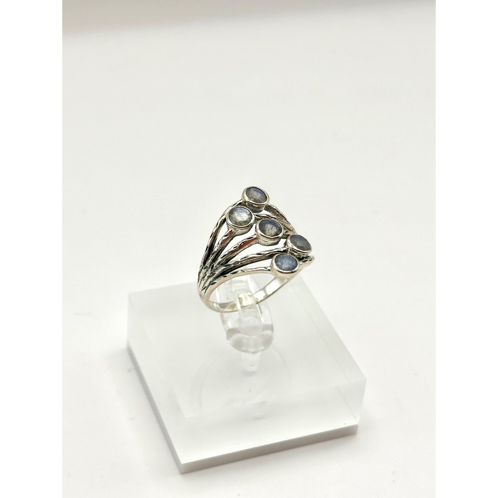 Faceted 5 Stone Labradorite Sterling Silver Handmade Ring Size 9
