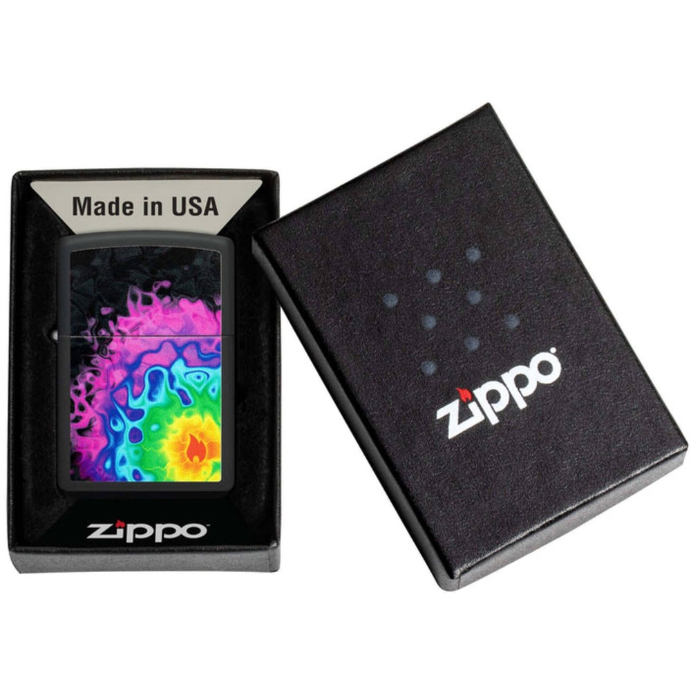 Zippo Windproof Lighter Pattern with Flame Design Black Matte Metal 48733