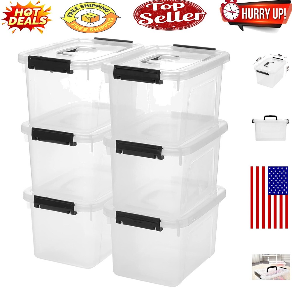 Stackable 6 Quart Clear Storage Bins - Organize Home & Office Spaces (6-Pack)
