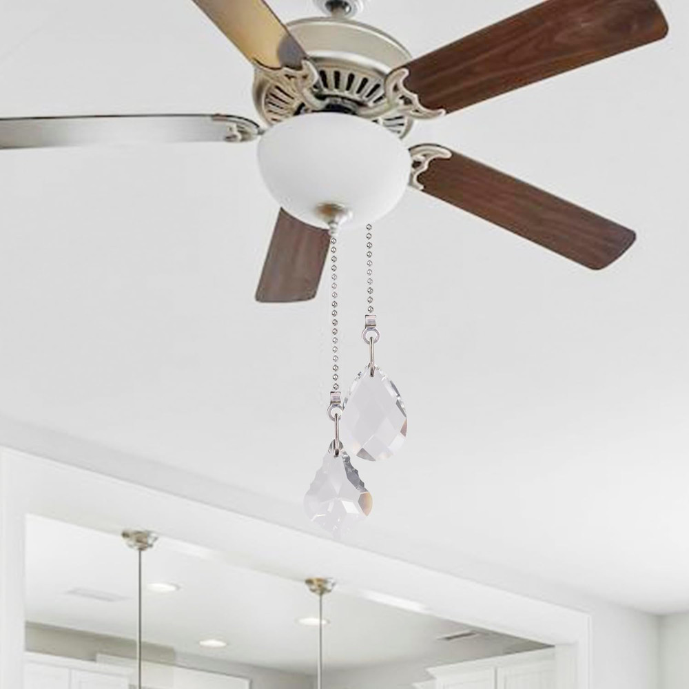 Crystal Ceiling Fan Pull Chain Set, 20-Inch Beaded Ball Chain Extender (Clear)
