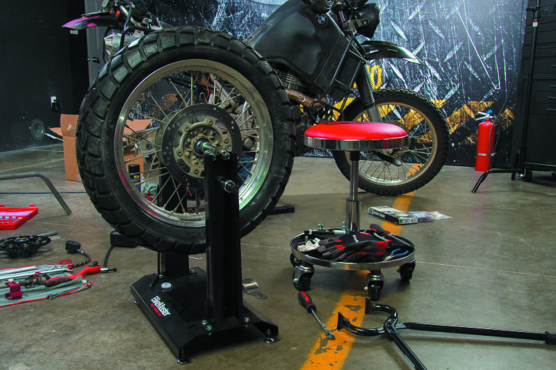 BikeMaster Ultimate Shop Stool with Tool Caddy - Adjustable Height, Red