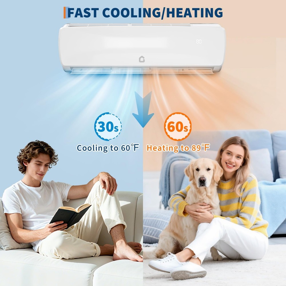 12000 BTU Mini Split AC/Heating System Air Conditioner Remote Control 19 SEER2