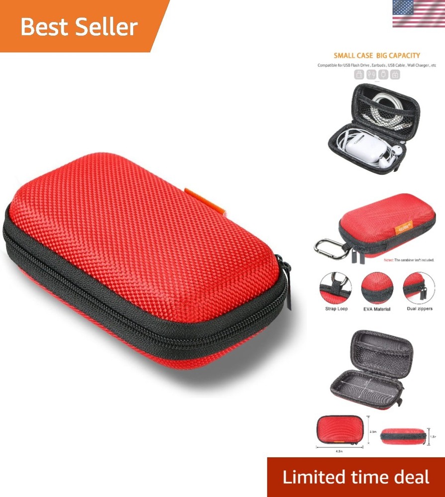 Compact Red Zipper Case - Shockproof EVA Bag for Airpods, Keys & Tech Essentials