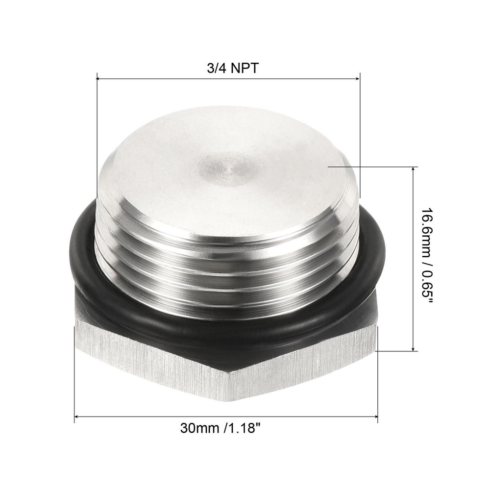 2pcs 3/4 NPT Male Plug Thread Hex Head Socket Solid Pipe Fitting Sealing Ring