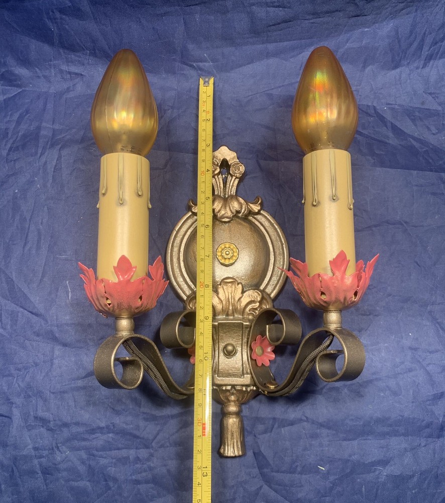 Pair Quality antique polychrome finish Sconces Nice! Rewired 9C