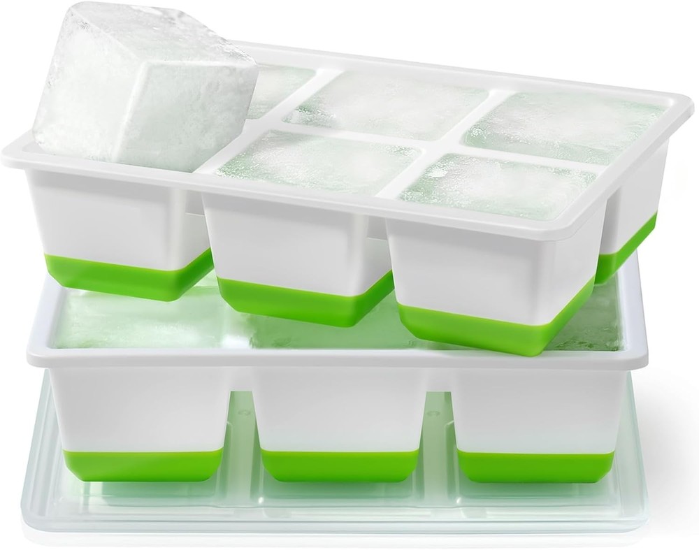 Large Ice Cube Trays 2 Pack, Easy Release 2.4" Big Ice Cubes, Stackable Ice Tray