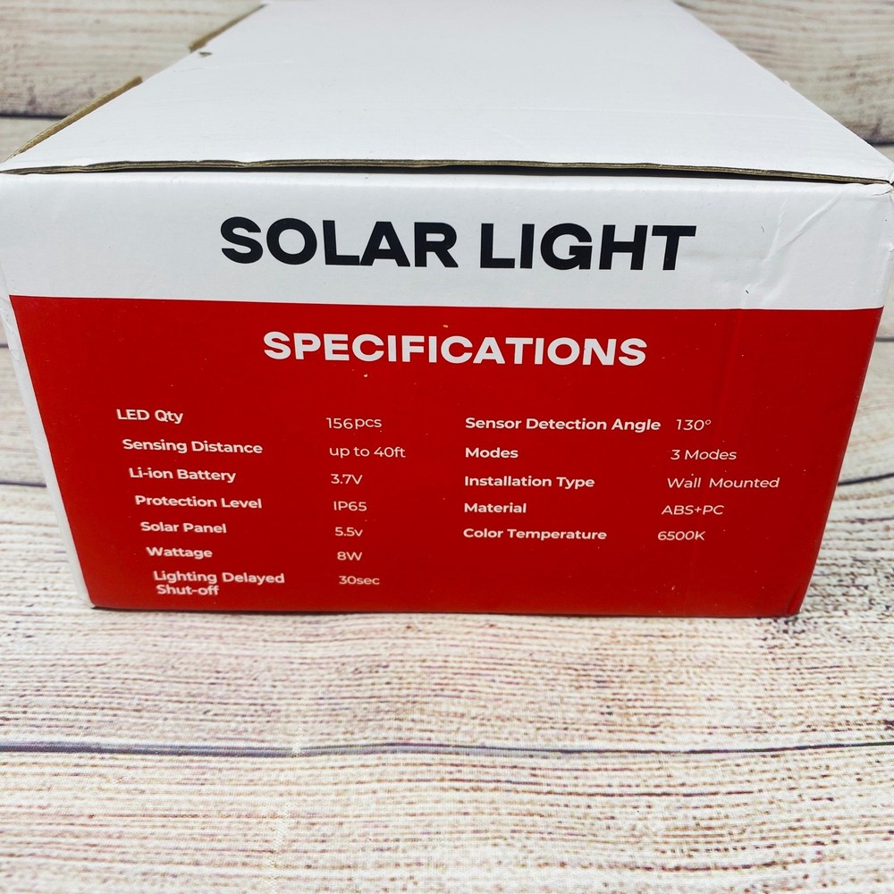 156 LED Solar Light Outdoor Motion Sensor IP65 Security 3-Head - w/ Remote