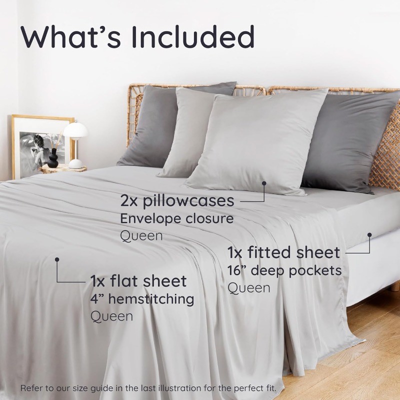 Sheet Set – 4pcs 100% Viscose Derived from Bamboo Sheets Set, Cooling Sheets