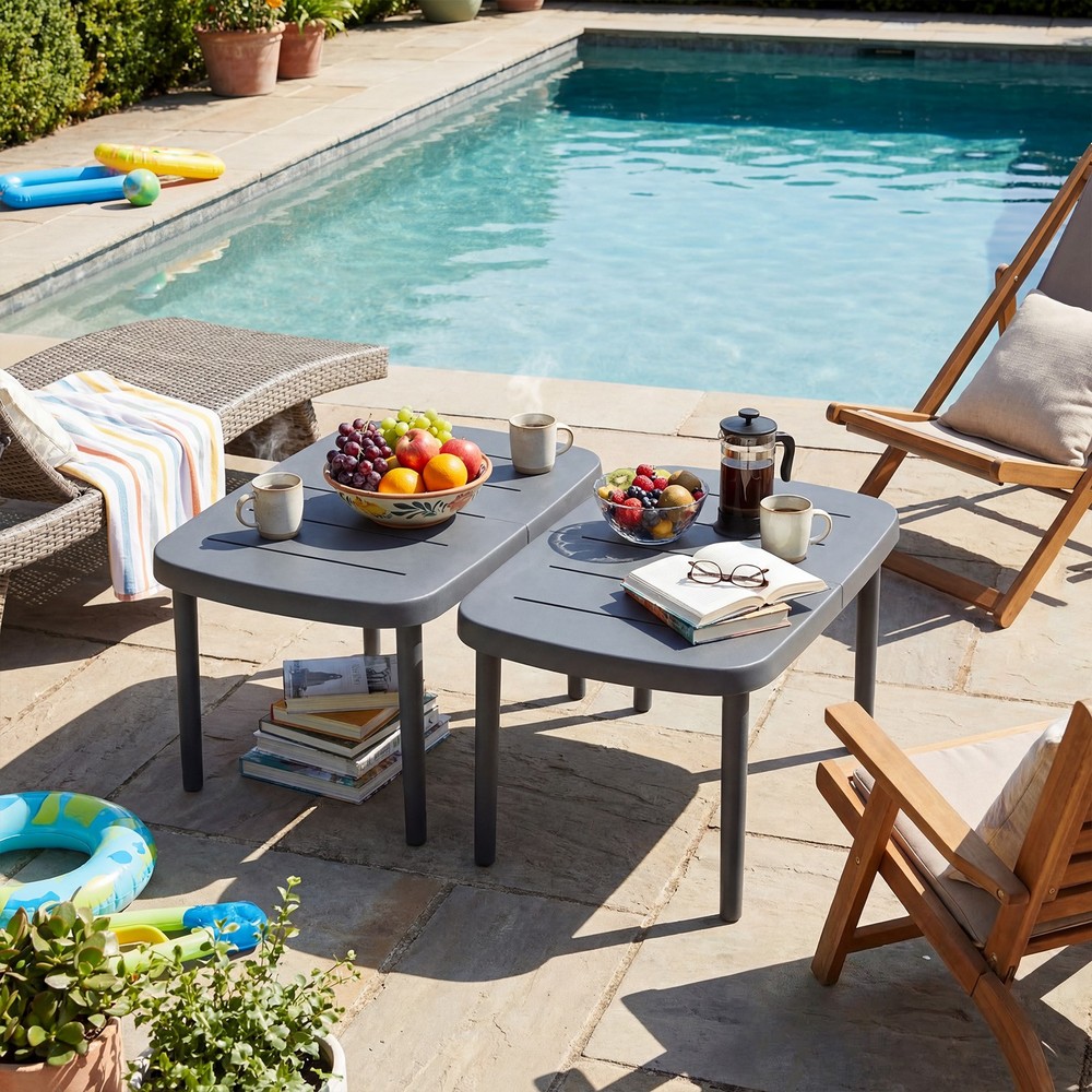 Outdoor Coffee Table, Rectangular Patio Storage Table with Aluminum Alloy Rods