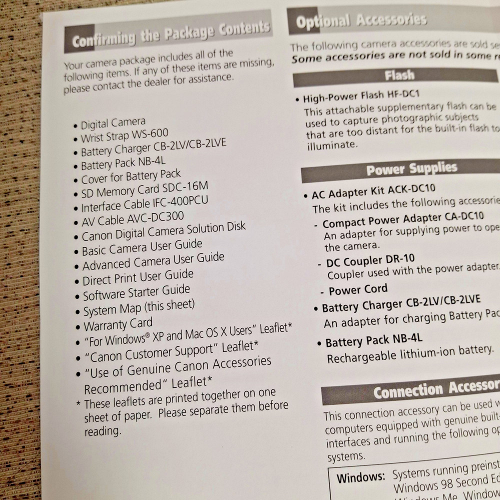 Canon Powershot S450 Digital ELPH System Map /Printer Manual/Software Guide