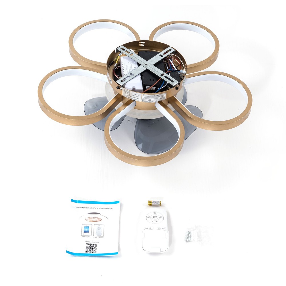 Ceiling Fan Light Flower Shape Gold Ceiling Fan Light LED W/ Remote Control