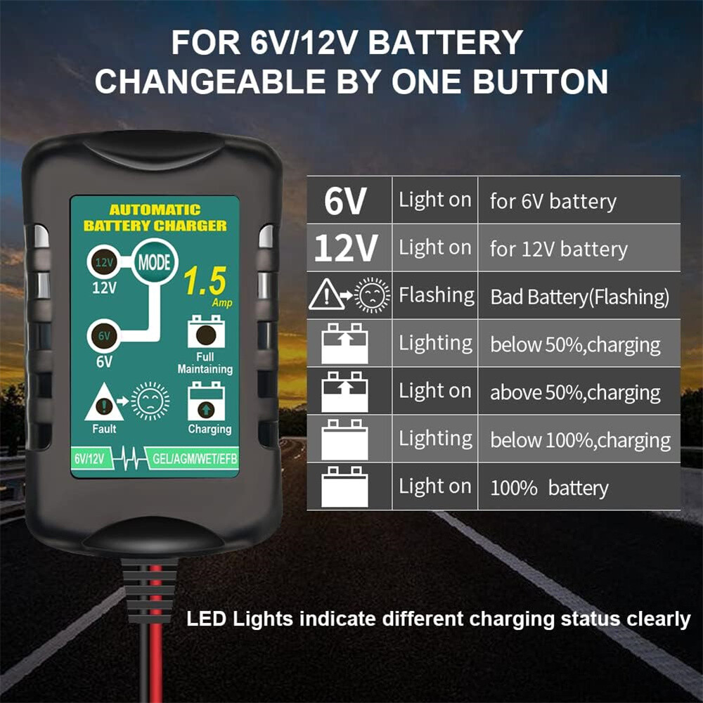 3Pack 6V 12V Automatic Battery Charger Maintainer Trickle Float Motorcycle Car