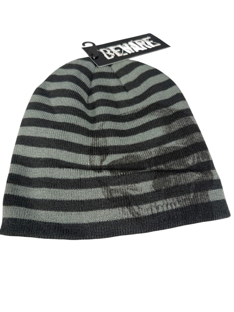Beware Skull Knit Beanie Striped