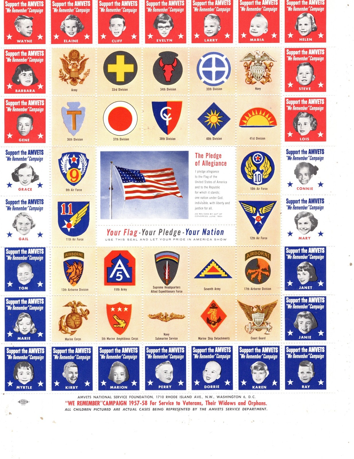 US Charity Stamp AMVETS American Veterans 1955 Thru 1964, 10 Full Sheets MNH